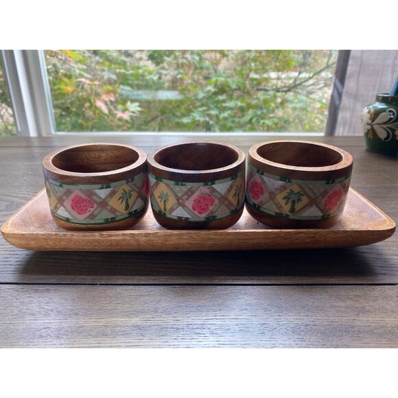 Other - Wooden Bowls on Wood Tray Tropical Design Made in Philippines
